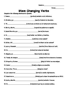 stem changing verbs 1 worksheet answers